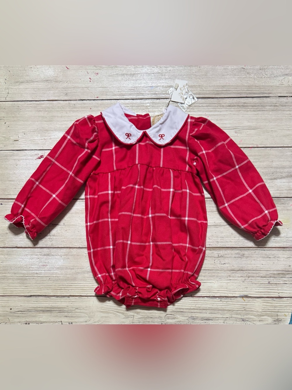 NWT The Beaufort Bonnet 2t girls Woodland Ave Windowpane red bubble Christmas